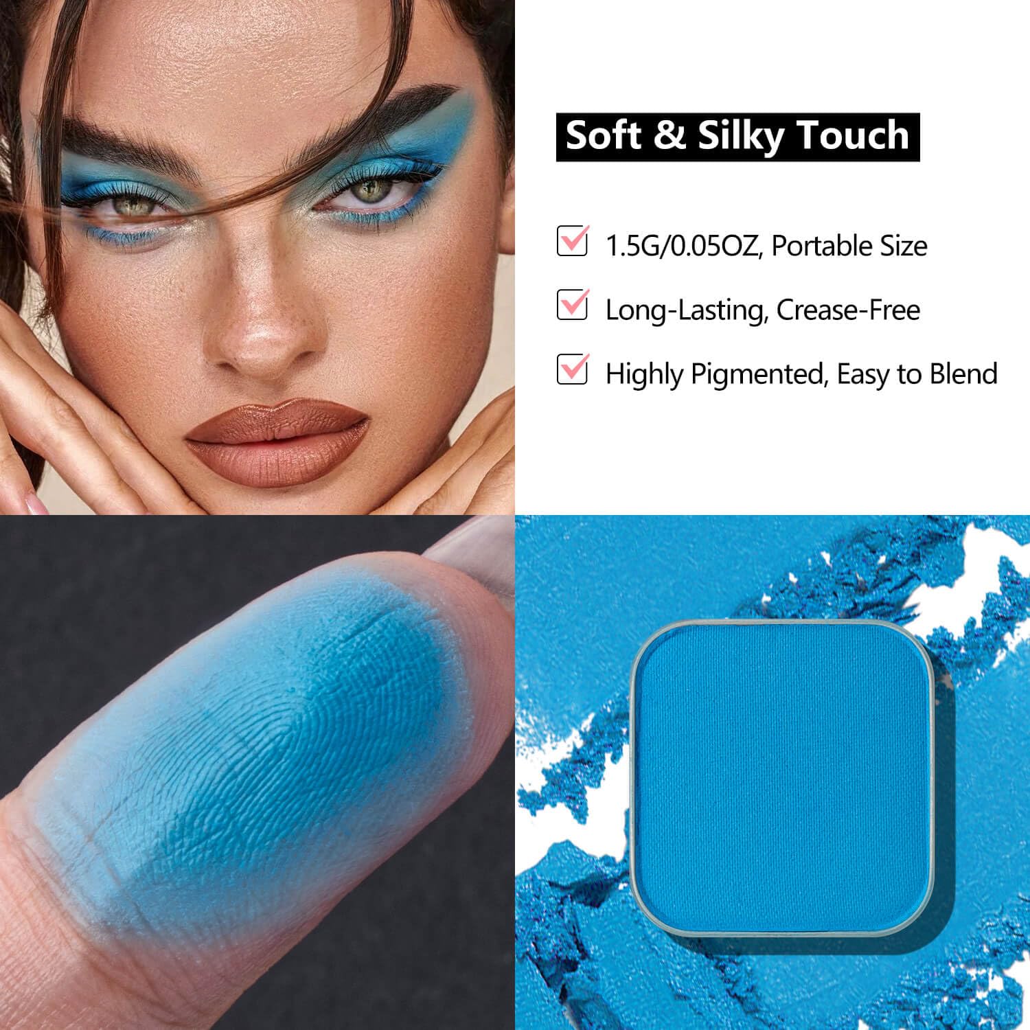 Matte Eyeshadow Sky Blue Soft Matte Finish, Single Magnetic Pan for DIY Makeup Palette, Smooth Powder, Long Lasting and Buildable (Blue Tide)-BrightBean Baby