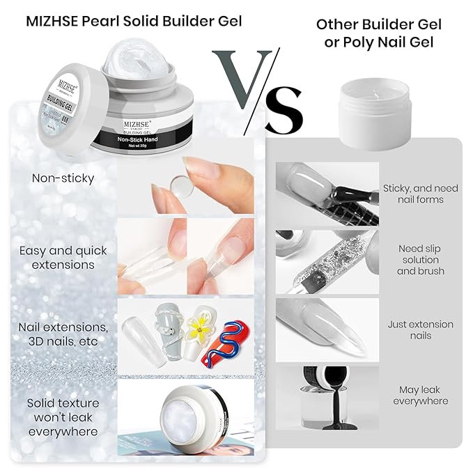 MIZHSE Solid Builder Gel for Nails Kit: 2PCS 30g 3D Pearl White & Clear Hard Gel for Nailswith Nail Forms 3D Silicone Mold Soak off U V LED Builder Gels for Extension Home Manicure-BrightBean Baby