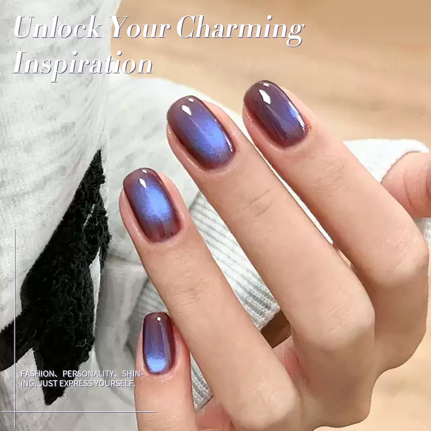 BORN PRETTY Cat Magnetic Eye Gel Nail Polish,Indigo Eggplant Glitter Cat Magnetic Gel Nail Polish Magnetic Nail Polish for Nail Art Manicure Salon DIY at Home 15ML-BrightBean Baby