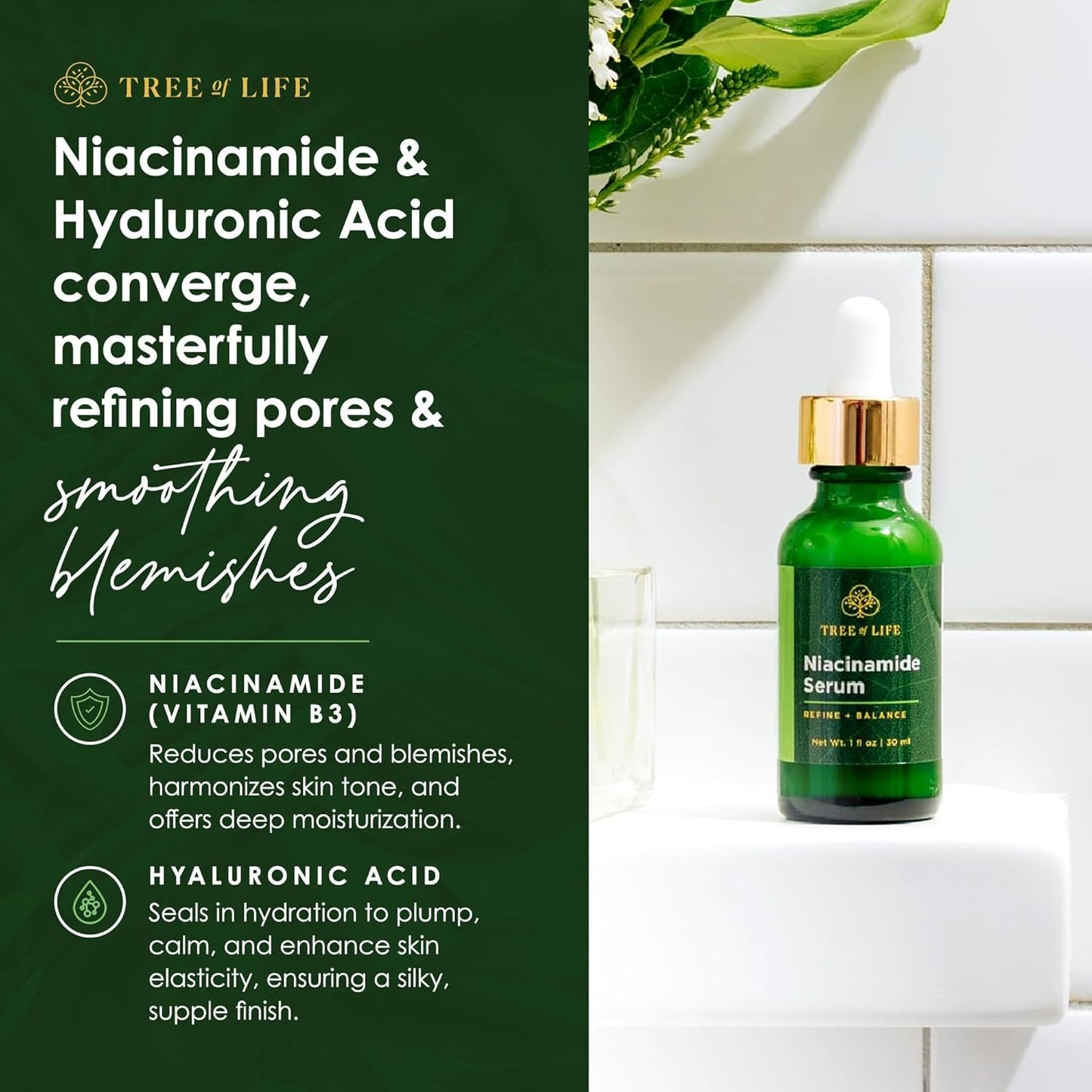 Tree of Life Beauty Niacinamide Vitamin B3 Serum, Hydrating Face Oil for Dark and Age Spots, Tightens Pores, Facial Serums for Sensitive Skin Care with Hyaluronic Acid and Vitamin E, 2 Fl Oz-BrightBean Baby