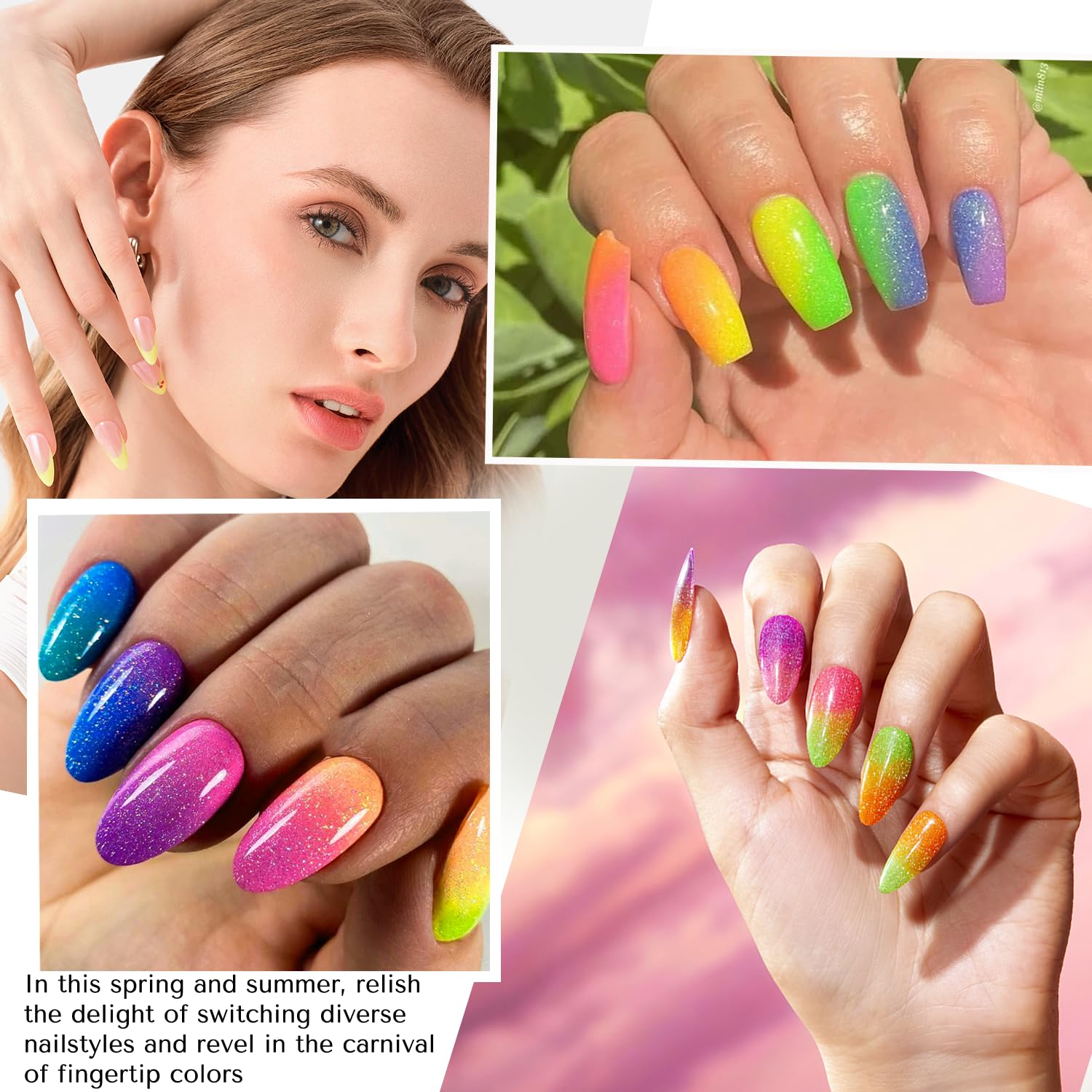 AZUREBEAUTY Nail Polish Set, 4 Colors Shimmer Glitter Neon Pink Orange Green Purple Spring Summer Long Lasting Quick Dry Natural Fingernail Lacquer Strengthening Kit with Top Coat DIY Salon-BrightBean Baby