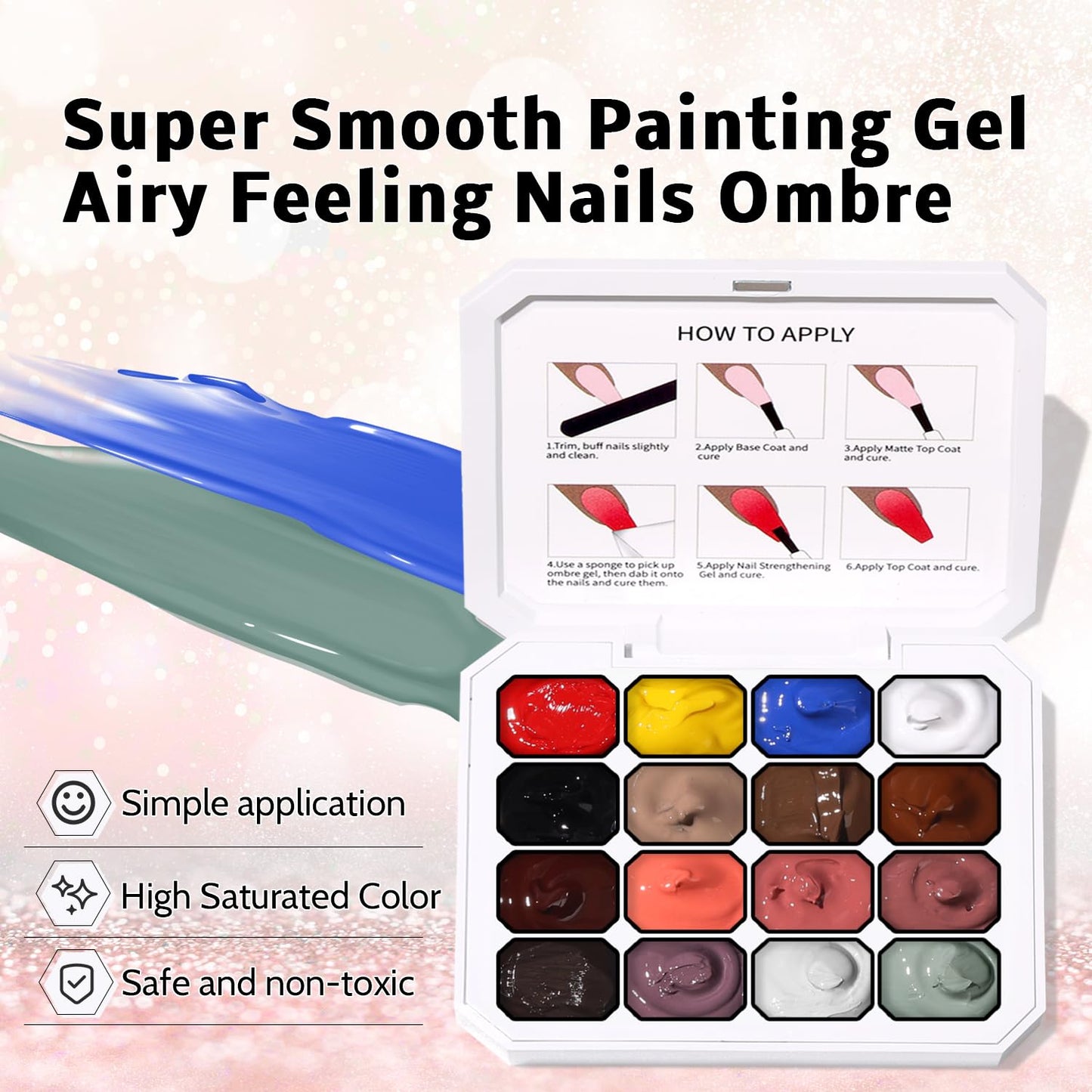 Sponge Pat Paint Nail Gel, Ombre Nails Gradient Gel Nail Blush Blooming Aura Nails Drawing Stripper Floral Painting DIY Nail Art, No Wipe, UV/LED Curing (16 Colors C)-BrightBean Baby