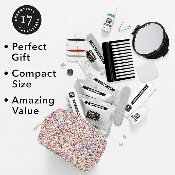 Pinch Provisions Funfetti Minimergency Kit, includes 17 Travel-Sized Cosmetic Essentials, Convenient for Purses, Emergency Beauty Accessories, Gifts for Holiday’s & Birthday’s-BrightBean Baby