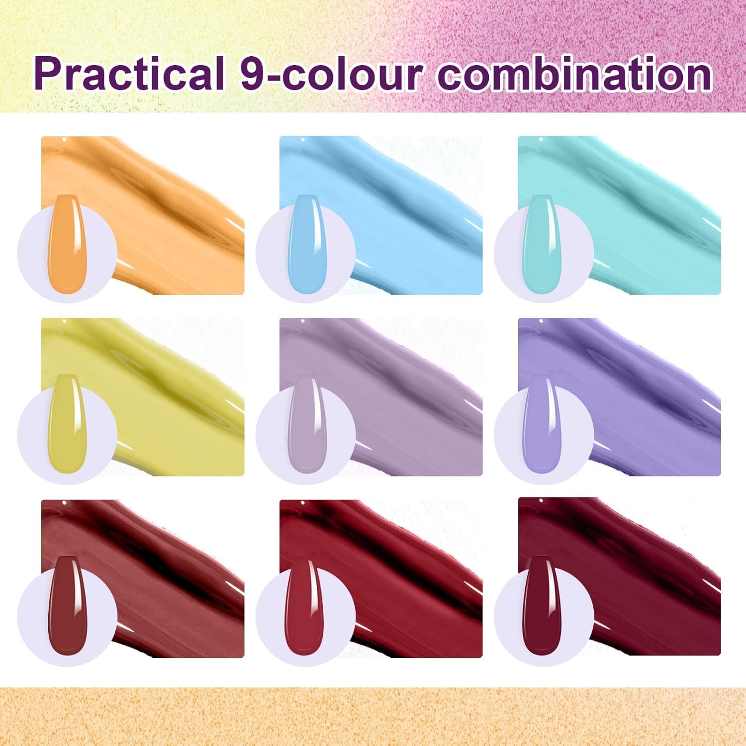 Gradient Painting Gel, 9 Colors Ombre Gel Nail Polish with Summer Blue Sponging for Pigment Pat Kit Aura Nails, French Manicure Soak of UV DIY Nail Art Beachside Candy-BrightBean Baby