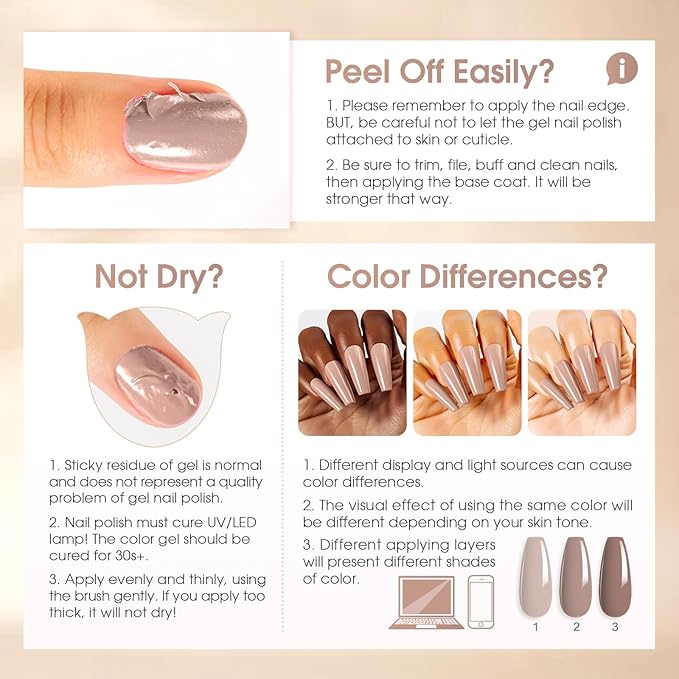 ROSALIND Nude Brown Gel Nail Polish Set, 8 Colors White Nude Brown Gel Polish, Beige Tan Caramel Coffee Gel Polish Collection Nail Art Gift DIY at Home-BrightBean Baby