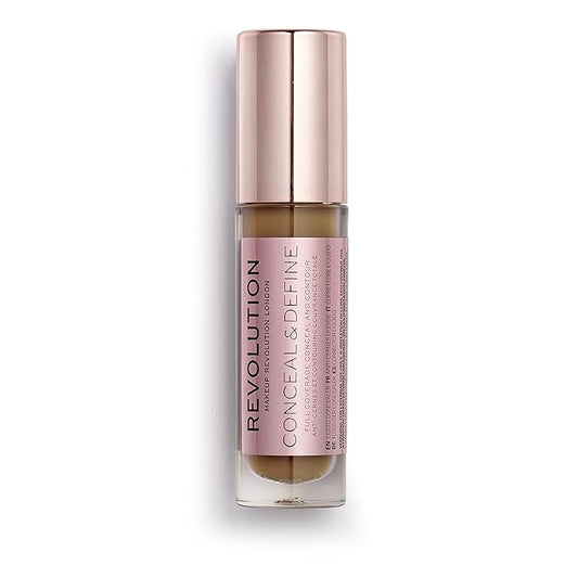 Makeup Revolution Conceal & Define Concealer, Full Coverage Makeup Concealer, Matte Finish & Long Wear,For Dark or Deep Skin Tones, Vegan, C13.2, 4ml-BrightBean Baby