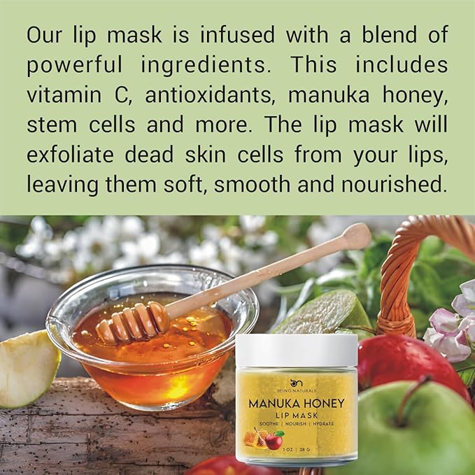 Lip Mask & Lip Balm - leave-on Overnight repair and nourish lip mask or lightweight non-sticky daytime lip care with Vitamin C, Antioxidants, Manuka honey, Stem cells, 1 oz.-BrightBean Baby