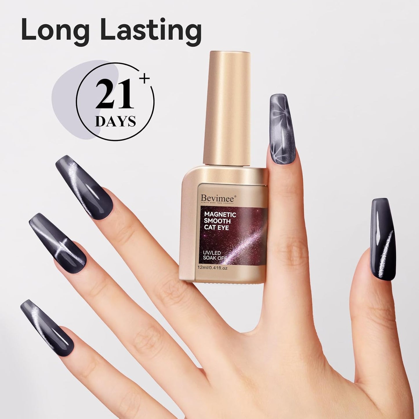 Cat Eye Gel Polish - Black, Glitter Magnetic Nail Polish Moonlight, Cateye Polish With Magnet Stick Holographic Shimmer Cateye Effect, UV Velvet Gel Nail Art Manicure Salon DIY Home, 12ML-BrightBean Baby