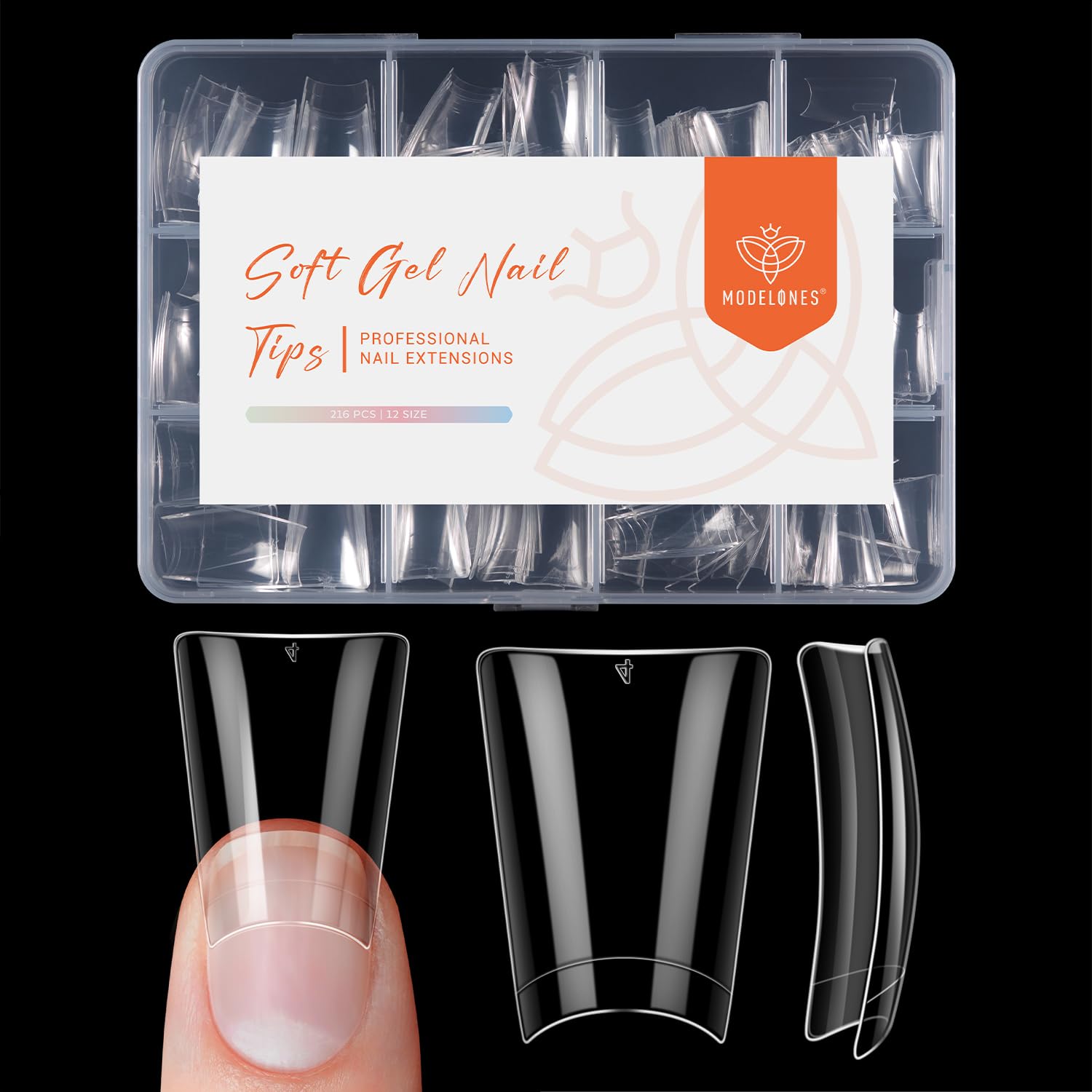 modelones Duck Nail Tips, Short Flare Pre-Shape Half Cover Soft Gel Tips Wide Style Acrylic Fake Nails False Clear Press on Extension Gel Kit Manicure DIY at Home 216PCS 12Sizes-BrightBean Baby