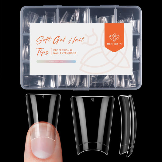 modelones Duck Nail Tips, Short Flare Pre-Shape Half Cover Soft Gel Tips Wide Style Acrylic Fake Nails False Clear Press on Extension Gel Kit Manicure DIY at Home 216PCS 12Sizes-BrightBean Baby