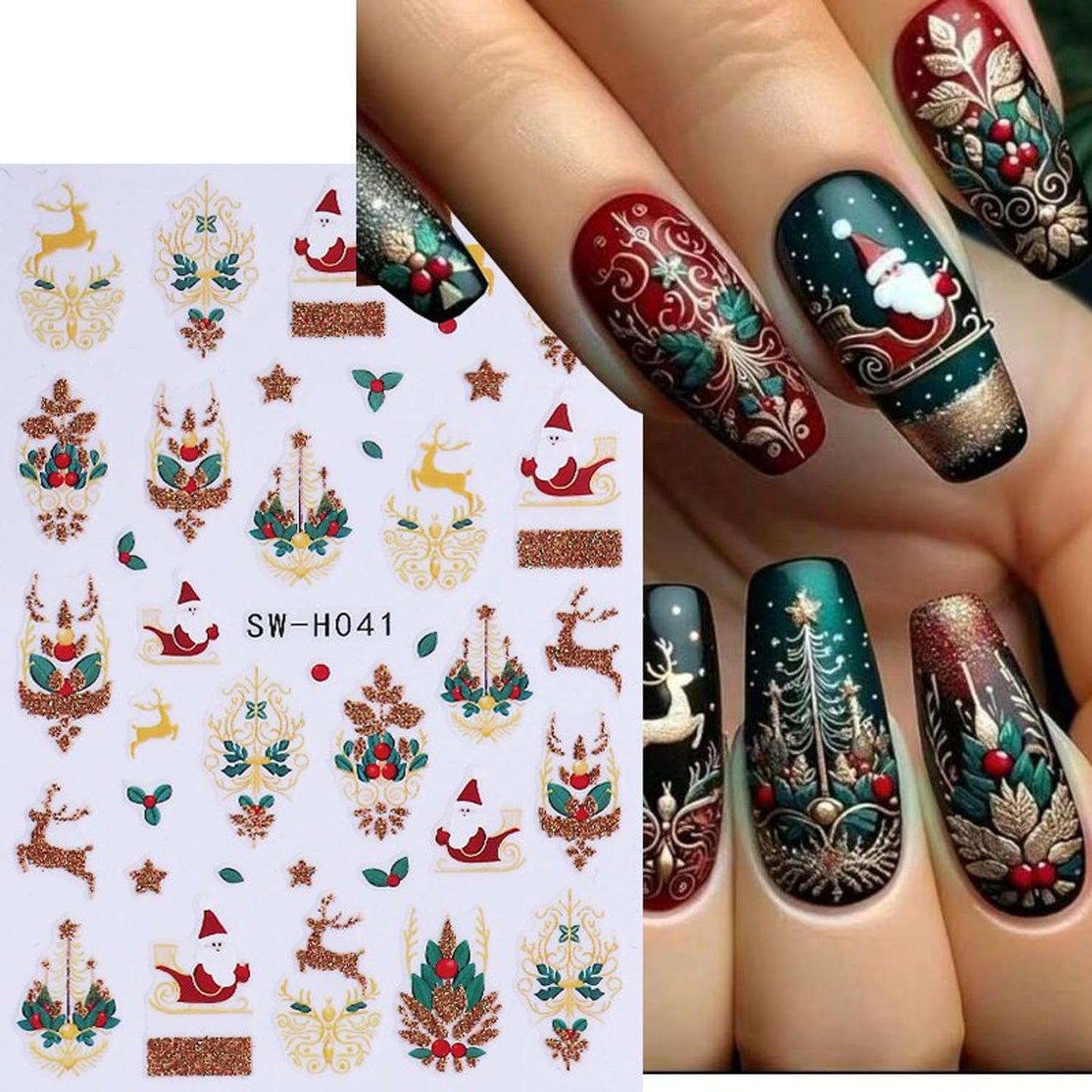 4Sheet Christmas Nail Art Stickers Santa Claus Elk Snowflake Nail Decals 3D Self-Adhesive Fireworks Clock Bow Designs Nail Supplies Winter Xmas Nail Sticker Nail Art for Women DIY New Year Nail Decor-BrightBean Baby