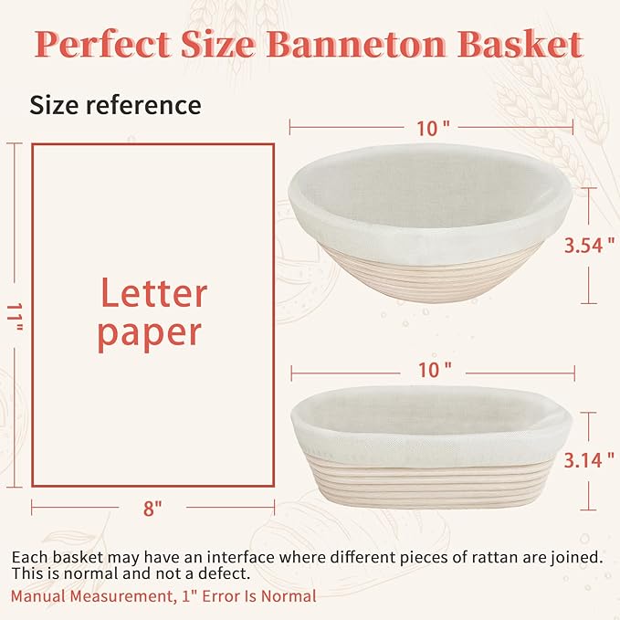 Aliggbent 38Pcs Sourdough Bread Baking Supplies, 10'' Round & Oval Banneton Bread Proofing Baskets with 24 oz Sourdough Starter Jar Kit, Digital Scale, Bags ＆ Bread Making Tools Kit for Artisan Baking