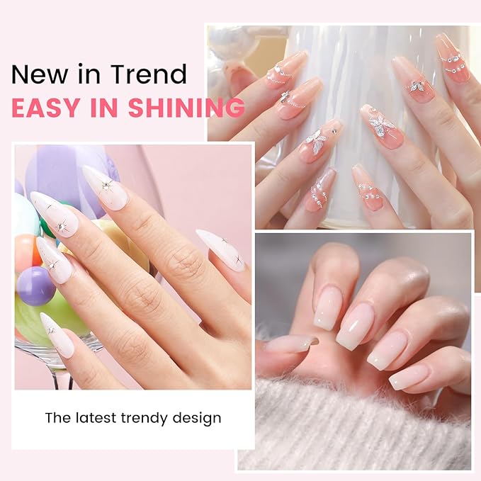 Jelly Gel Nail Polish Kit with U V Light, Hema-Free Milky Jelly White Pink Nude Orange Gel Polish Set with Base & Top Coat Chrome Nail Powder, 4 Colors Mini Salon Nail Art Starter Gift for Women Girl-BrightBean Baby