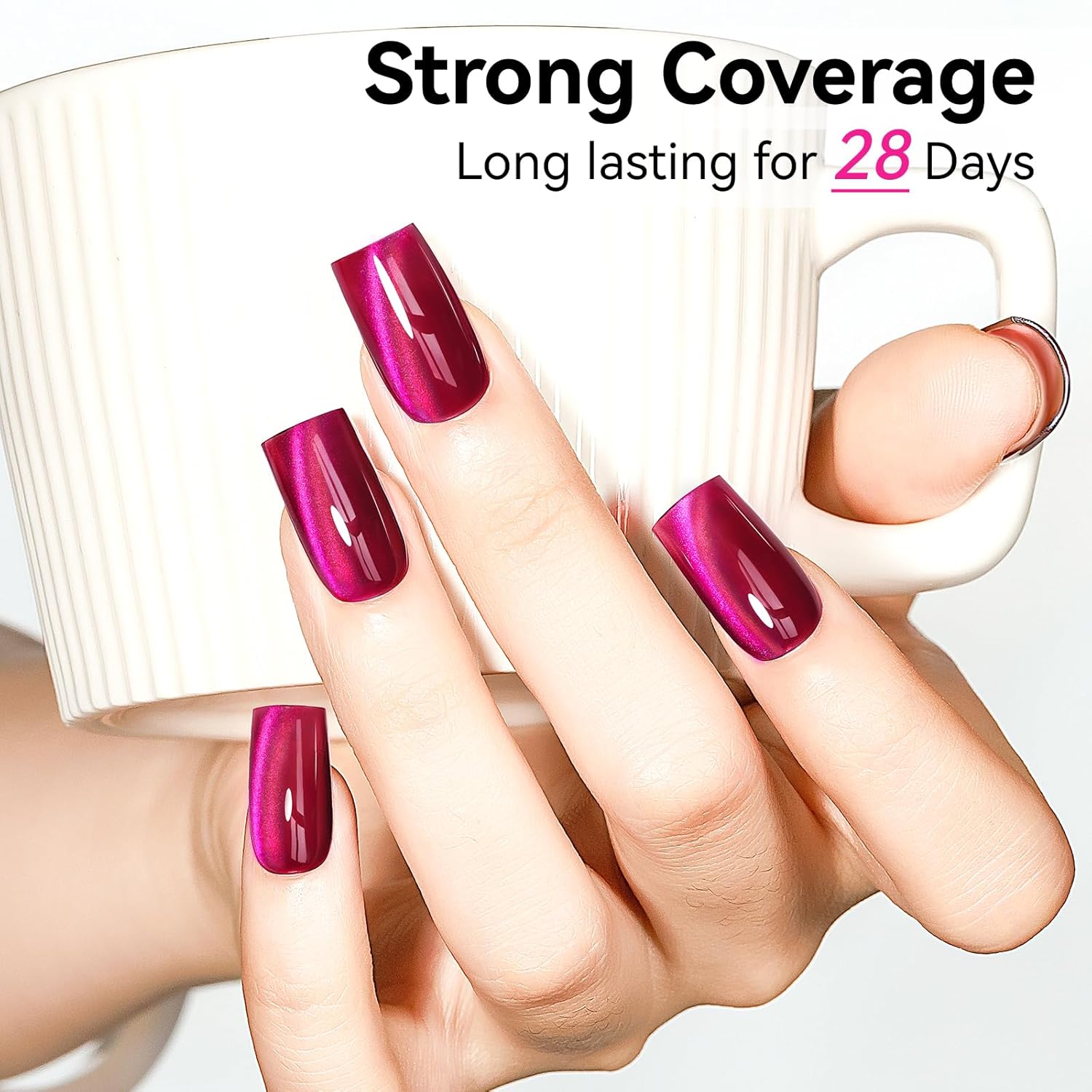 Cat Eye Gel Nail Polish, Magentic Nail Polish With Magnet Red Pink Double Magic Effect, Jelly Color Glitter Shimmer UV Gel Holographic For Salon DIY At Home-BrightBean Baby