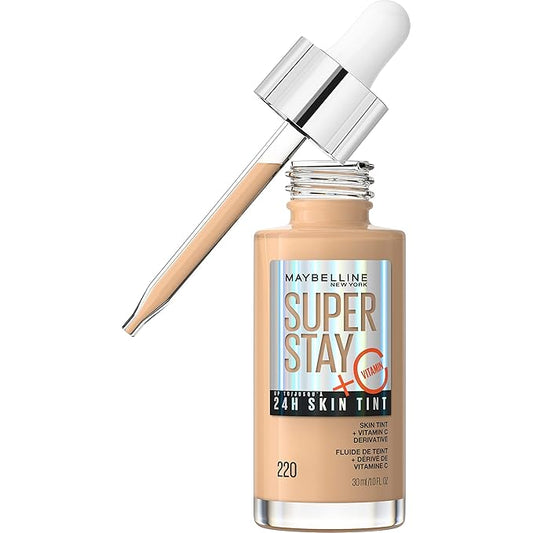 Maybelline Super Stay Up to 24HR Skin Tint, Radiant Light-to-Medium Coverage Foundation, Makeup Infused With Vitamin C, 220, 1 Count-BrightBean Baby