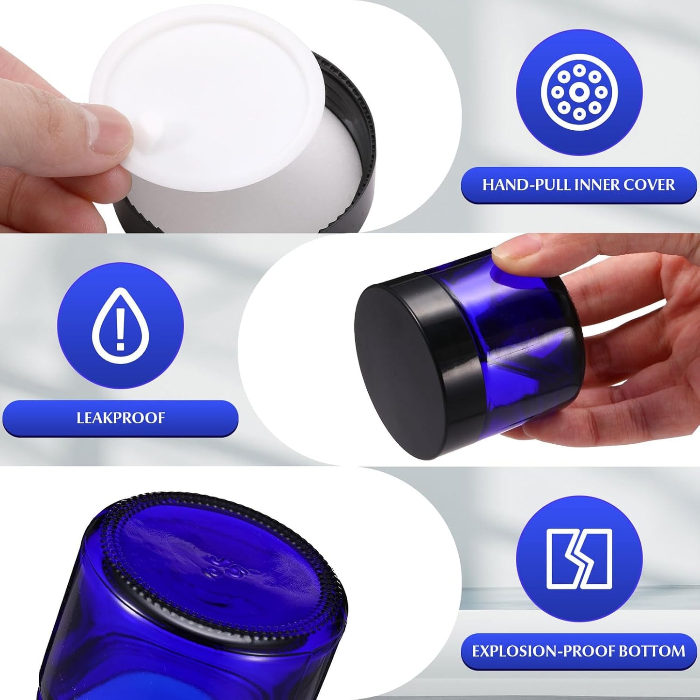 Domensi 48 Pcs 2 oz Glass Jars with Lids Travel Size Round Leakproof Empty Cosmetic Jars with Inner Liners Lid for Storing Makeup Lotions Face Cream Ointments Candle DIY Making (Cobalt Blue)-BrightBean Baby