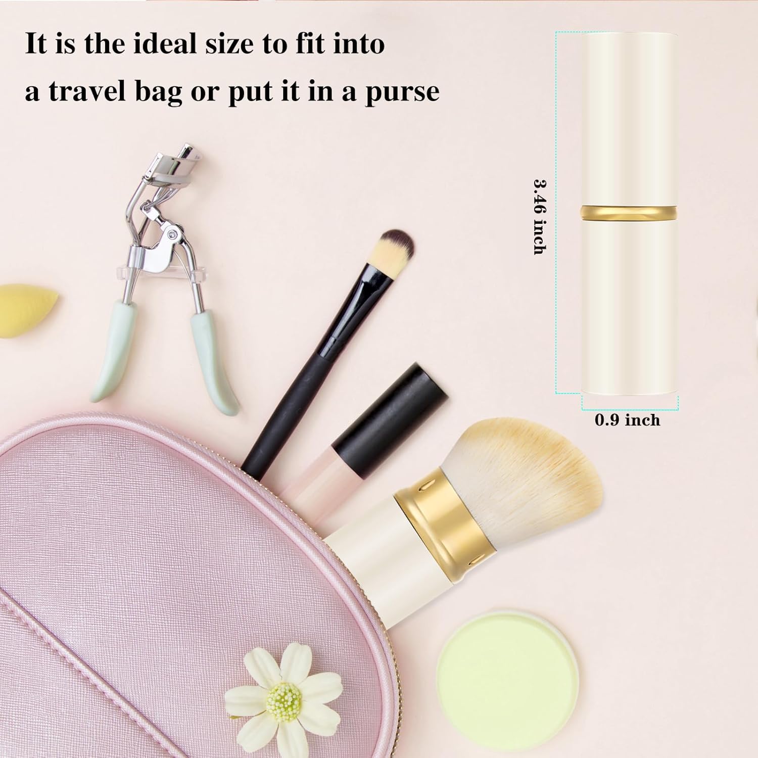 Falliny Retractable Kabuki Makeup Brush, Angled Travel Powder Foundation Blush Brush Makeup Brush for Blush, Sunscreen,Bronzer, Buffing, Concealer,Highlighter, Powder Cosmetics-BrightBean Baby