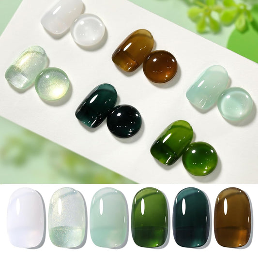 Born Pretty Jelly Green Milky White Gel Nail Polish Christmas Transparent Sheer Colors Gel Nail Kit for Salon Gel Manicure and Nail Art DIY at Home 6 Colors-BrightBean Baby