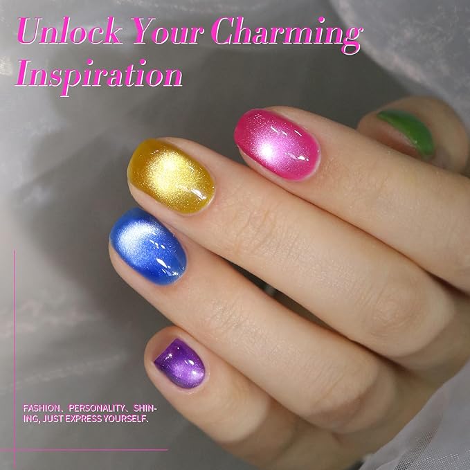 Born Pretty Cat Magnetic Eye Gel Nail Polish Neon Glazed Glass Crystal Magnetic Gel Spring Summer Yellow Green Pink Blue Purple Translucent Gel Polish Set Manicure Nail Art DIY at Home-BrightBean Baby