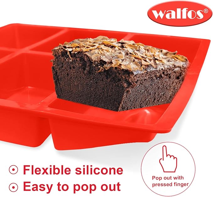 Walfos Silicone Mini Bread Baking Pan 6 Cavities Non-Stick Silicone Mini Loaf Pans 2 Pieces Food Grade Baking Mold For Bread, Cakes, Muffin, Dough, Easy Pop Out and Dishwasher Safe