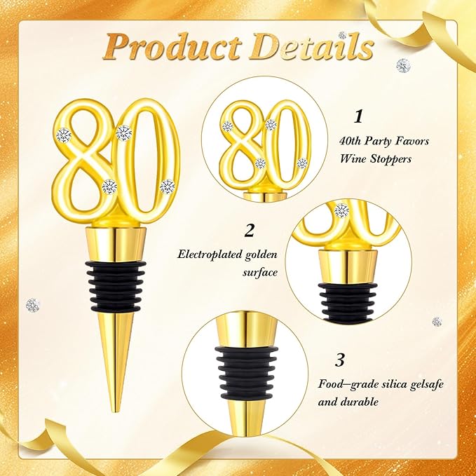 30Pcs 80th Birthday Party Favors Wine Stopper Wine Bottles Stoppers Favor Wedding Guest Gifts Party Favors Wine Stopper Individual Gift Box for Anniversary Decorations Souvenirs (80th)