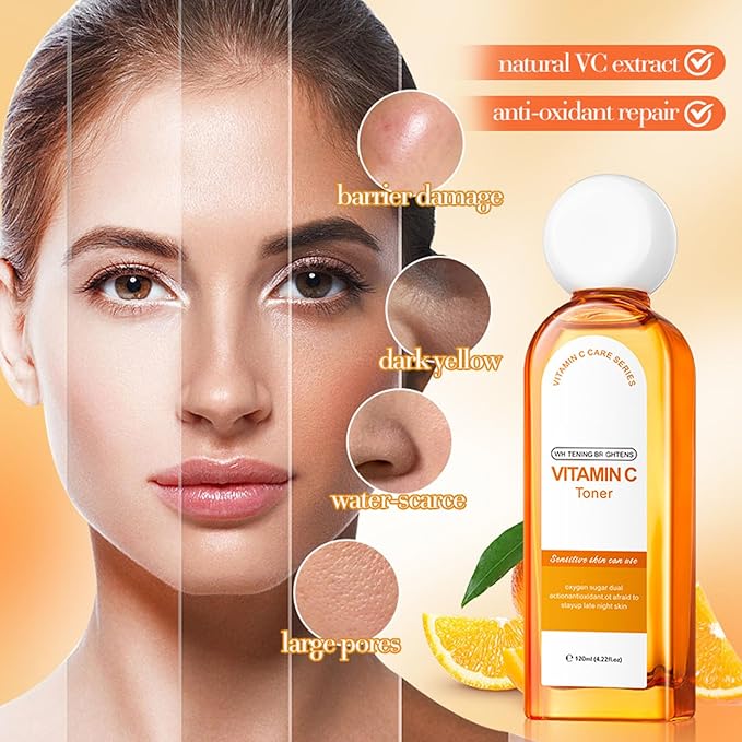 Vitamin C skin routine kit for women - face wash and moisturizer set - facial kit for women -toner face wash serum eye cream-BrightBean Baby
