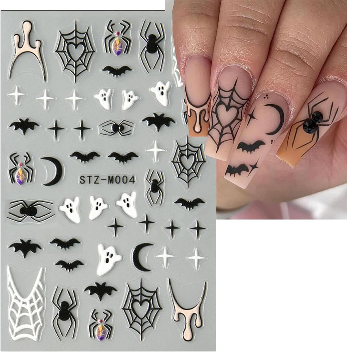 6Pcs Halloween Nail Stickers for Nail Art, Bat Spiders Nail Art Stickers Spider Web Black Rose Skull Ghost Nails Design Decals Halloween Nail Supplies for Women DIY Manicure Decoration Accessories-BrightBean Baby