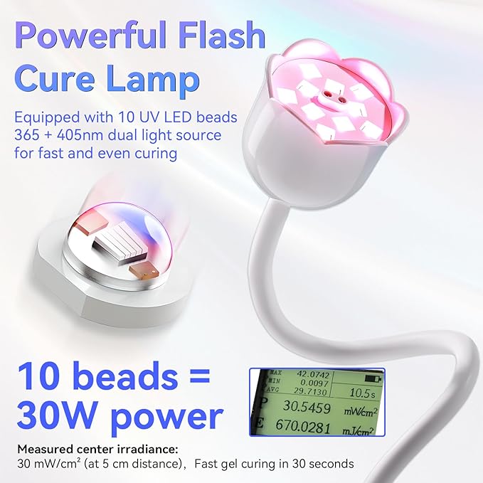 Makartt UV Nail Lamp: Mini UV Light for Gel Nails Polish Luminoza 30W Rechargeable LED Nail Light Nail Dryer with 4 Timers & Auto Sensor, Fast Curing Goosenecks Lamp for Home DIY Manicure-BrightBean Baby