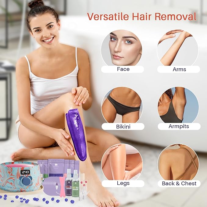 BLITZWAX Brazilian and Bikini Waxing Kit for Women, Hard Wax Warmer for Face, Legs and Body, At Home Hair Removal Kit, Beginner Friendly, Effective on Coarse Hair, Pool Swirl Design-BrightBean Baby