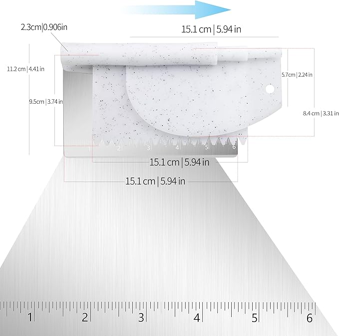 Bench Scraper Food Vegetable Chopper,Stainless Steel Pizza Dough Scraper-Flexible Plastic Bowl/Cake Scraper 5-Piece Set,Bread/Pastry/Pizza/Flour/Cheese Cutter (White)
