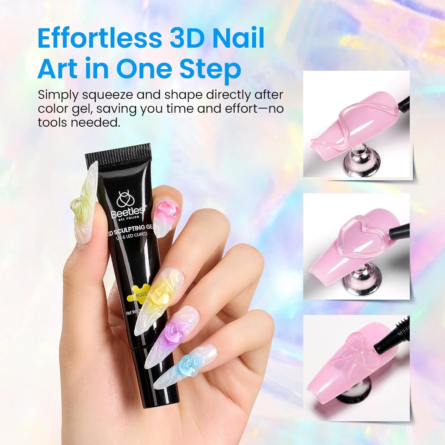 Beetles Sculpting Gel 3D Gel for Nail Art - 6 Colors No Wipe Nail Polish Rhinestone Nail Art Glue for Drawing Molding Sculpture Jewelry Decoration Manicure DIY Design-BrightBean Baby