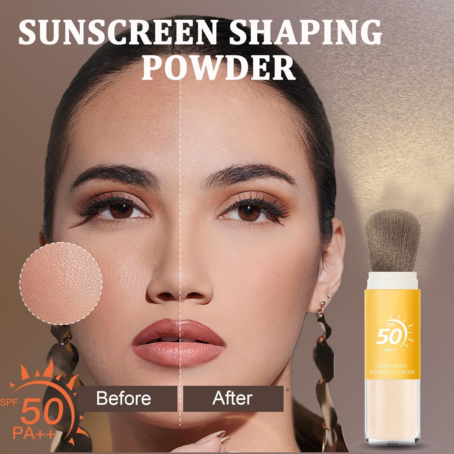 Mineral Sunscreen Setting Powder SPF 50, Sunscreen Powder for Face & Scalp, TranslucentSunscreenPowder with Brush, Oil Control Natural Matte Finish LoosePowder, Lasting Lightweight Breathable-BrightBean Baby