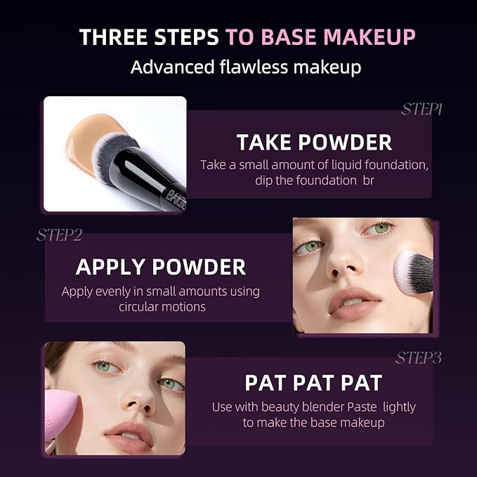 Makeup Brush Set, Flat Top Kabuki Brush Premium Foundation Brush for Liquid, Cream, and Powder with 2 Makeup Sponge for Foundation, Powder, Blush, and Concealer-BrightBean Baby