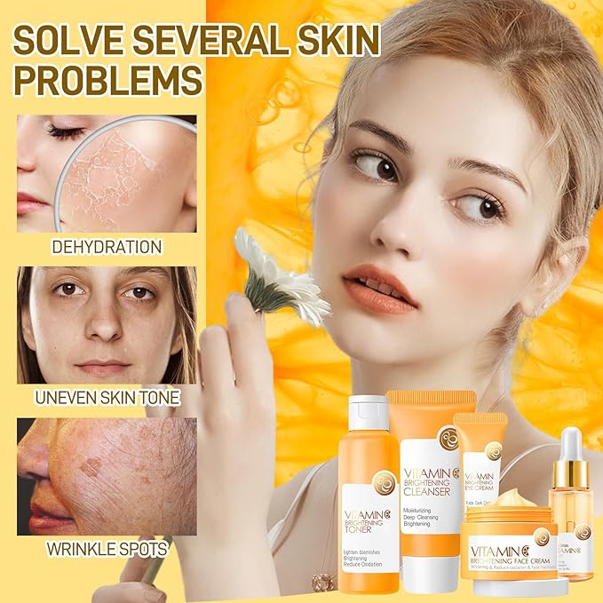 Skin Care Set, Vitamin C Skin Care Sets & Kits, Skin Care for Teenage Girls Gift Set with Cleanser, Toner, Serum, Eye Cream, Facial Cream, Facial Skin Care Sets & Kits for Teenage Girls Women-BrightBean Baby