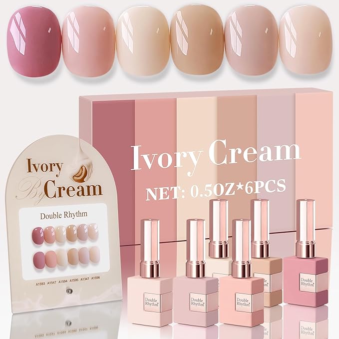 Double Rhythm 6 Pcs 15 ML Gel Polish Set Same Color Same Bottle Soak Off Gel Polish Kit Nail Art Manicure Salon DIY at Home for Women (Light Dark Nude Beige Cream Pink-T6-18)-BrightBean Baby