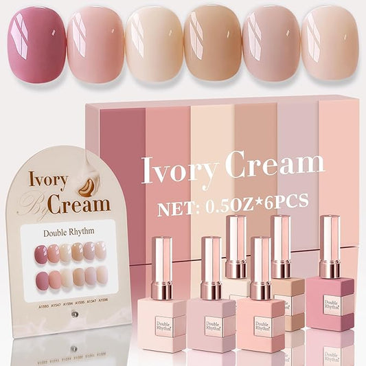 Double Rhythm 6 Pcs 15 ML Gel Polish Set Same Color Same Bottle Soak Off Gel Polish Kit Nail Art Manicure Salon DIY at Home for Women (Light Dark Nude Beige Cream Pink-T6-18)-BrightBean Baby