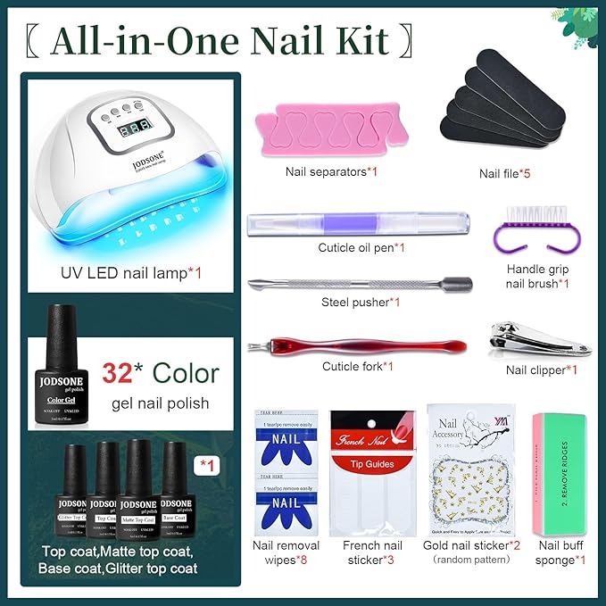 JODSONE 32 Colors Nail Polish Set With U V Light Manicure Nail Tools Nail Art Manicure Salon DIY at Home-BrightBean Baby