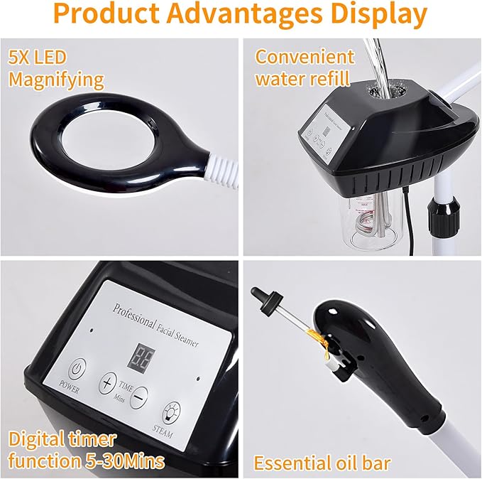 Professional Facial Steamer, 2 in 1 Facial Steamer on Wheels with 5X Magnifying Lamp, Steamer for Face Adjustable Height, Steamer for Facial for Salon, Spa and at Home Use-BrightBean Baby