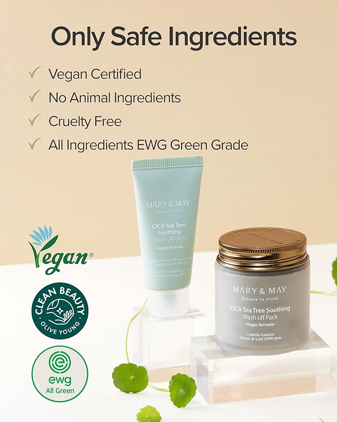 Mary&May CICA TeaTree Soothing Wash off Pack 30g | Centella Asiatica Extract, Tea Tree, Soothing, Pore Care, Trouble Relief, Mask Wash Off | Vegan, EWG Ingredients-BrightBean Baby