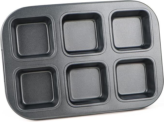 Beasea Square Brownie Pan, Nonstick 6 Cavity Muffin Pan Brownie Cake Pan Mini Cheesecake Cupcake Bakeware Carbon Steel Brownie Baking Tray Bakeware for Oven Baking