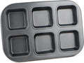 Beasea Square Brownie Pan, Nonstick 6 Cavity Muffin Pan Brownie Cake Pan Mini Cheesecake Cupcake Bakeware Carbon Steel Brownie Baking Tray Bakeware for Oven Baking