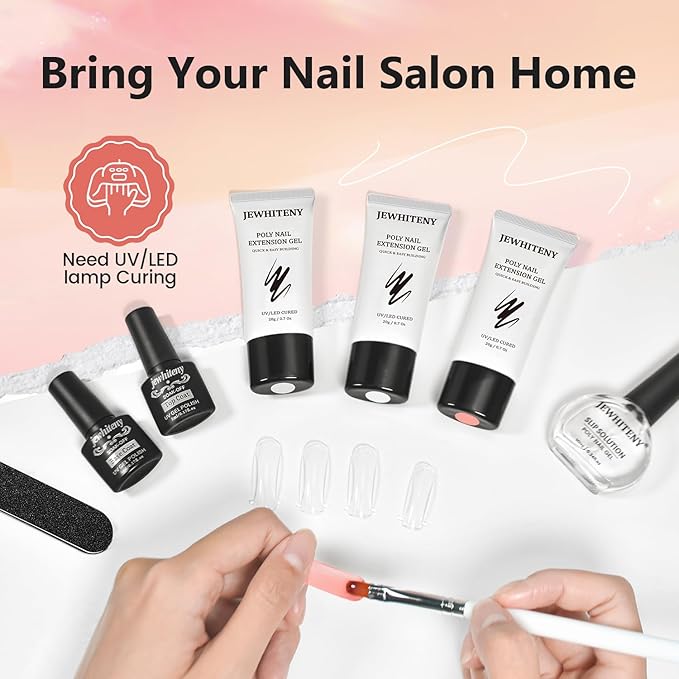 JEWHITENY Poly Nail Gel Set Clear Pink White Poly Extension Gel With Base Coat Top Coat Slip Solution French Manicure Need U V Lamp Curing for Finger Art and Home DIY-BrightBean Baby