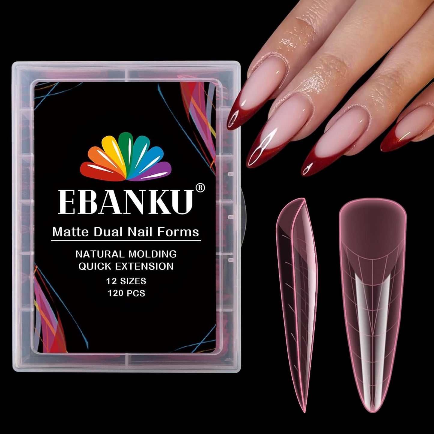 EBANKU Dual Nail Forms for Poly Extension Gel, 120 PCS Pink Nail Molds 12 Sizes Nail Extension Forms for Builder Gel Manicure Design Salon DIY-BrightBean Baby