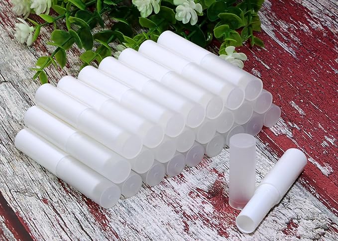 0.14oz Empty Flavored Lip Balm Container Tubes Plastic Homemade Moisturizing Lip Stick with Caps Bulk Fit for Women Adult DIY Making Supplies, 25 Count (White)-BrightBean Baby