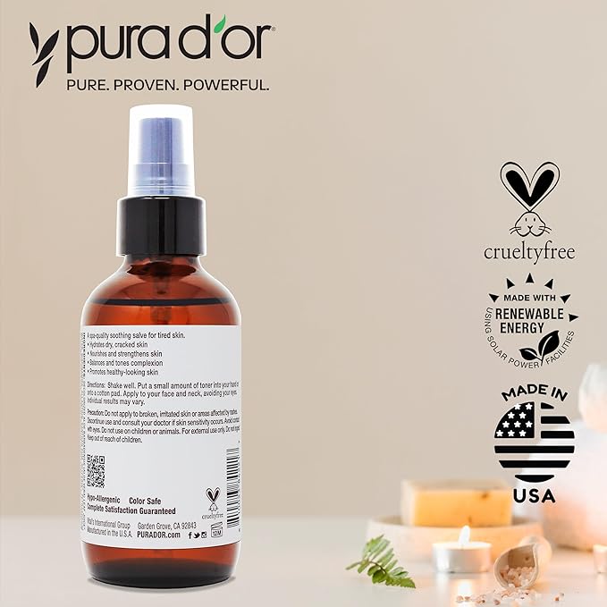 PURA D'OR 3.3 Oz Rice Water Facial Toner - Hydrating, Balancing & Soothing Formula with Natural Extracts - Skin Texture Support for Radiant Skin - Alcohol-Free - Travel Size-BrightBean Baby