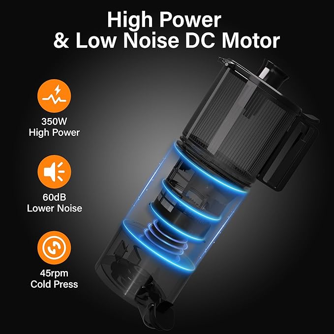 Cold Press Juicer, Masticating Juicer with Large Feed Chute Fit Whole Fruits & Vegetables，Stainless Steel Slow Masticating Juicer Easy to Clean, 99.6% Juice Purity, Metallic Silve