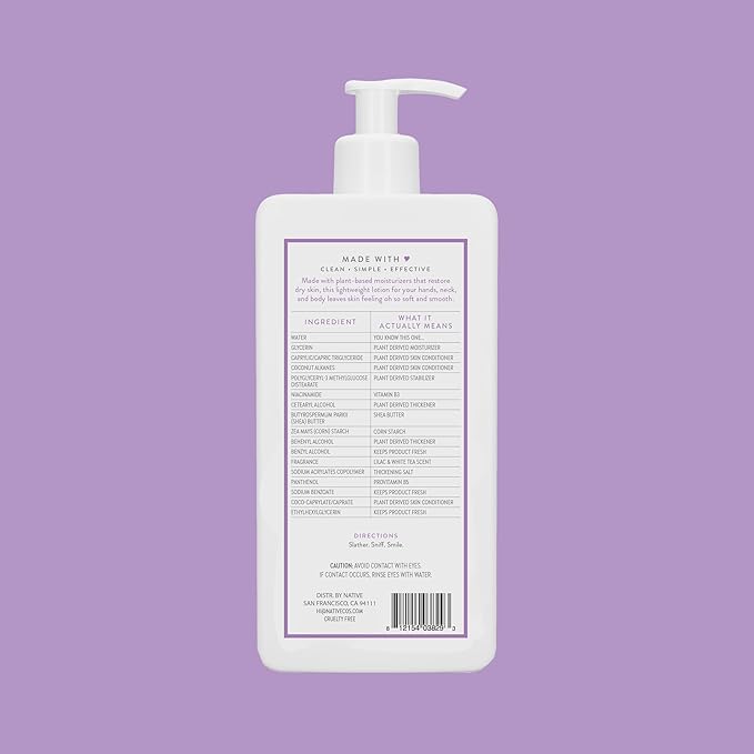 Native Body Lotion Contains Naturally Derived Plant-Based Moisturizers for Women and Men | Restores Dry Skin, Lilac & White Tea, 16.5 fl oz-BrightBean Baby
