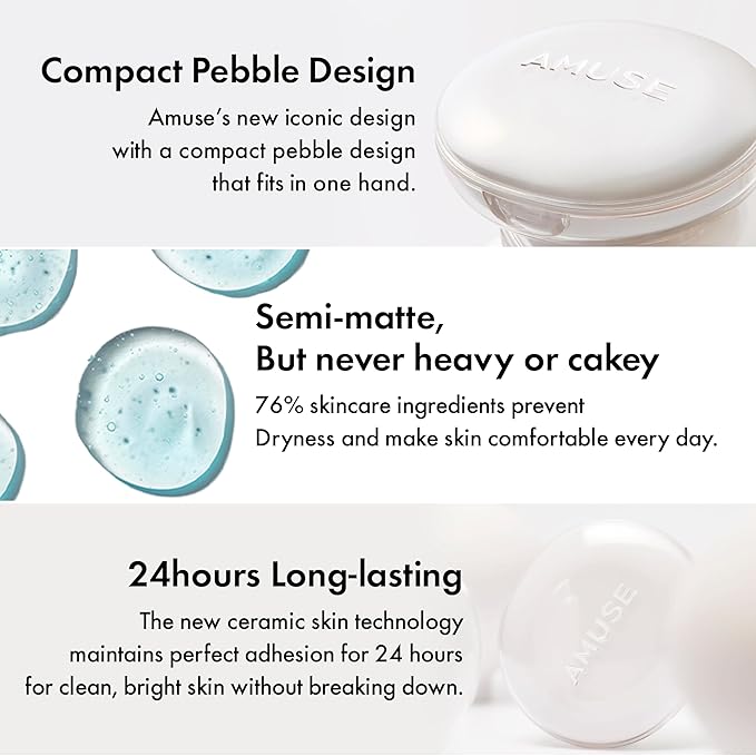 Amuse SEOUL Ceramic Skin Perfector Cushion Foundation 01 PORCELAIN | Long-lasting, Lightweight, Semi-matte, Flawless Coverage, Hypoallergenic, Vegan, Korean Beauty (15g / 0.52oz.)-BrightBean Baby