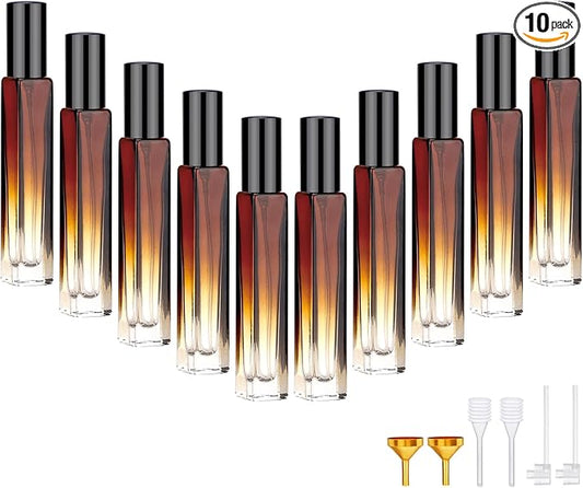 Segbeauty Travel Perfume Bottle, 10pcs 10ML Empty Refillable Glass Perfume Atomizer, 0.34oz Portable Cologne Dispenser Spray Bottle Travel Size Sample Bottles Sprayer Perfume Making Kit Gradient Amber-BrightBean Baby
