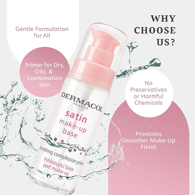 Dermacol - Satin Makeup Base, Matte Face Primer for Wrinkles and Pores, Transparent Makeup Primer for Oily Skin & Dry and Combination Skin, Easy to Blend Pore Filling Primer, No Preservatives, 30 mL-BrightBean Baby